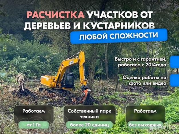 Расчистка территорий от деревьев и пней от 1 Га